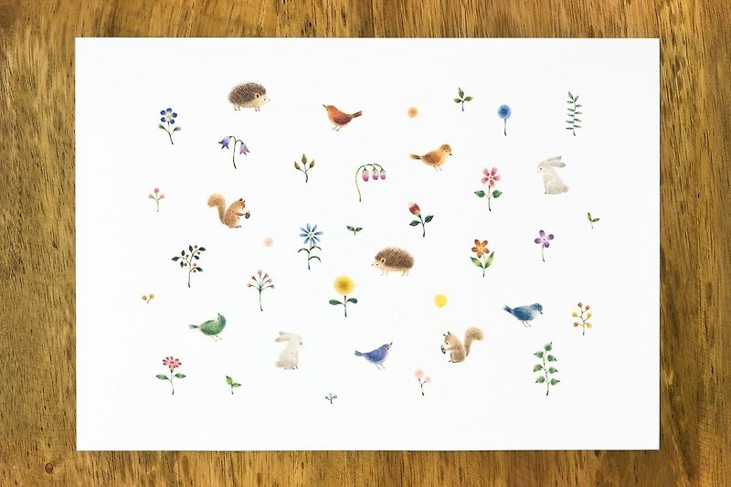 絵のある生活。アートプリント "動物たちと花と草" AP-32 - ポスター・絵 - 紙 多色