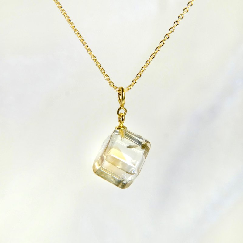 【Unique】One picture, one object│#254 Citrine Rubik's Cube 14K gold-filled crystal necklace to attract wealth and good luck - Necklaces - Crystal Yellow