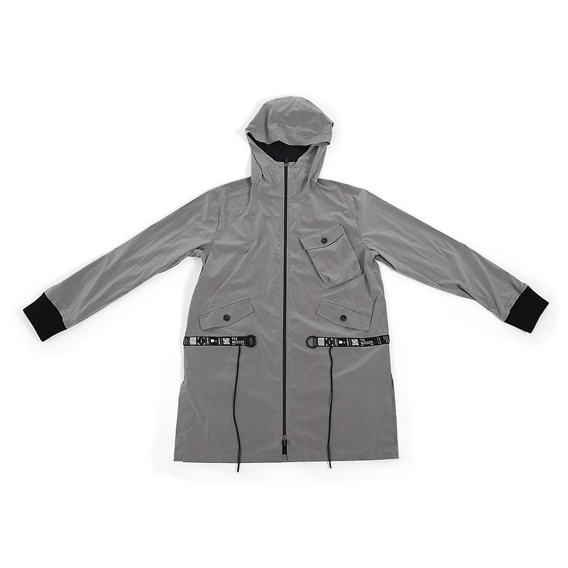 High collar hooded reflective military jacket - gray - เสื้อโค้ทผู้ชาย - ผ้าฝ้าย/ผ้าลินิน สีเทา