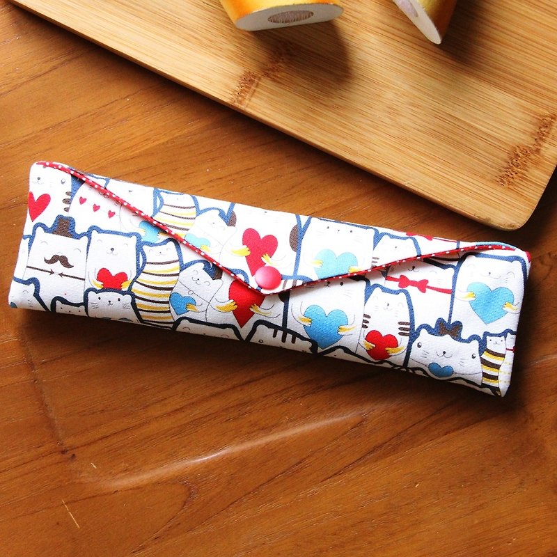 Wenqingfeng environmentally friendly chopsticks bag ~ love to say export storage bag hand-made meal bag picnic storage - กล่องเก็บของ - ผ้าฝ้าย/ผ้าลินิน ขาว