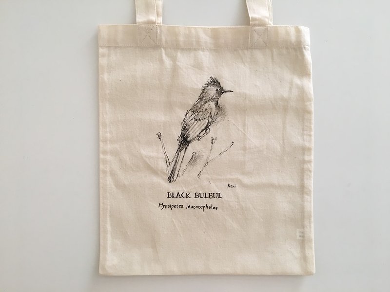 Pure hand-painted bird cotton shopping bag ‧ red mouth black 鹎 - Handbags & Totes - Cotton & Hemp 
