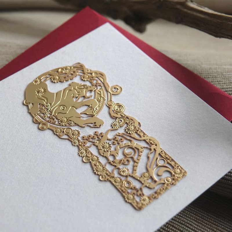 Evil White Tiger Bookmark Greeting Card-Gold - ที่คั่นหนังสือ - โลหะ สีทอง