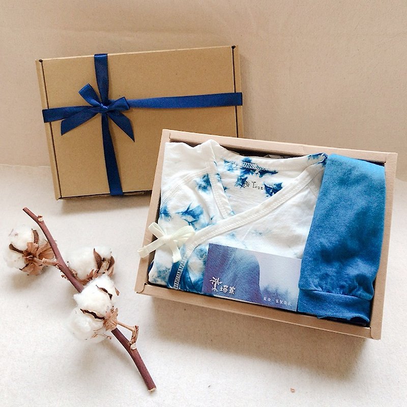 Tazzu [Newborn Gift Box-Two Pieces] Butterfly Clothes (Clouds) + Mount Fuji Knotted Hat - Baby Gift Sets - Cotton & Hemp 