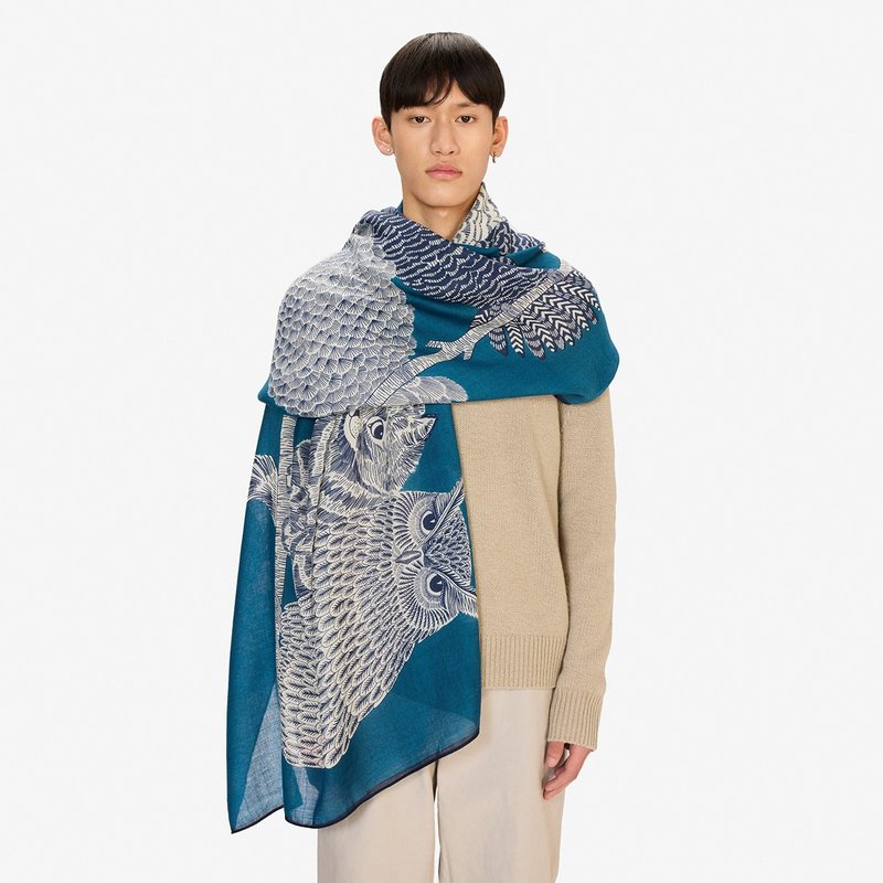 【INOUI EDITIONS】CHOUETTE 羊毛圍巾80 - 灰藍 - 圍巾/披肩 - 羊毛 藍色