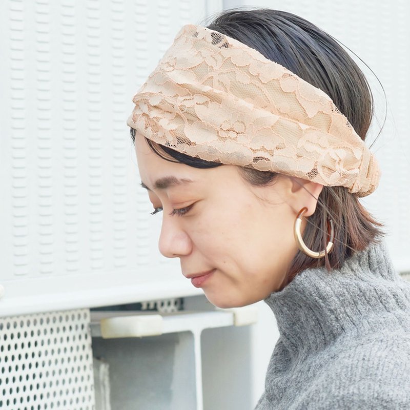 Lace Cotton Bandana, Vintage Headband, Floral Pattern, Stretchable Fit, Headwear - Headbands - Cotton & Hemp Pink