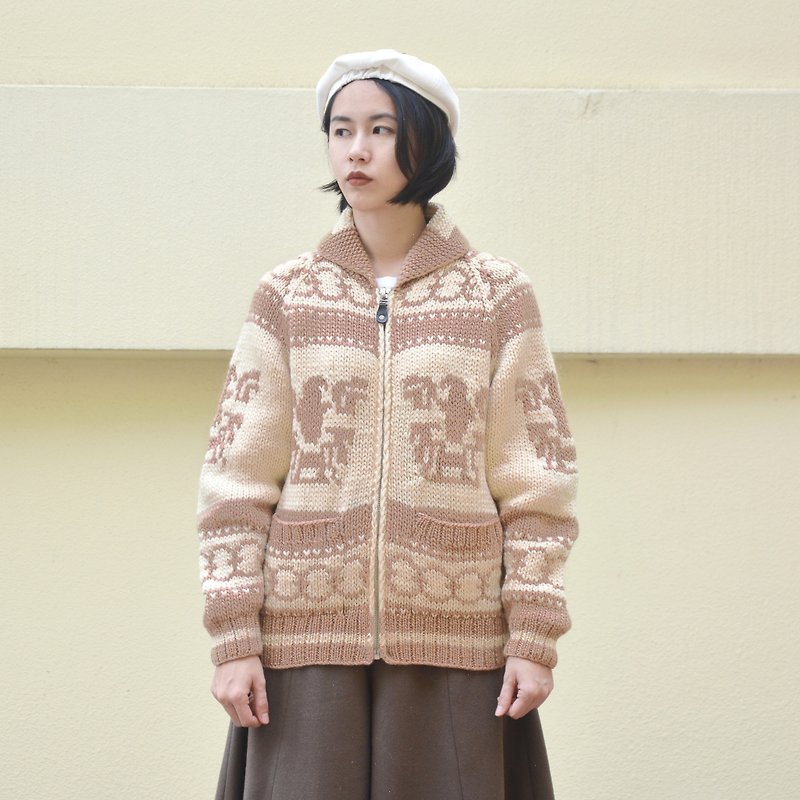 Sand Eagle | Lapel Collar Vintage Sweater Zip Up Jacket | Earth Tone - Women's Sweaters - Other Materials 