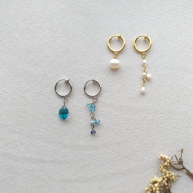 e016- turned - Bronze pearl clip-on earrings - Earrings & Clip-ons - Gemstone White