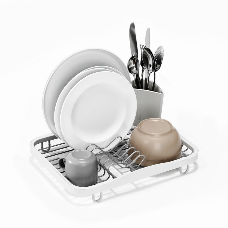 【Umbra】Sinkin cutlery storage tube + bowl and plate drain rack (Cloud White) - ผลิตภัณฑ์ล้างจ้าน - ยาง สีดำ