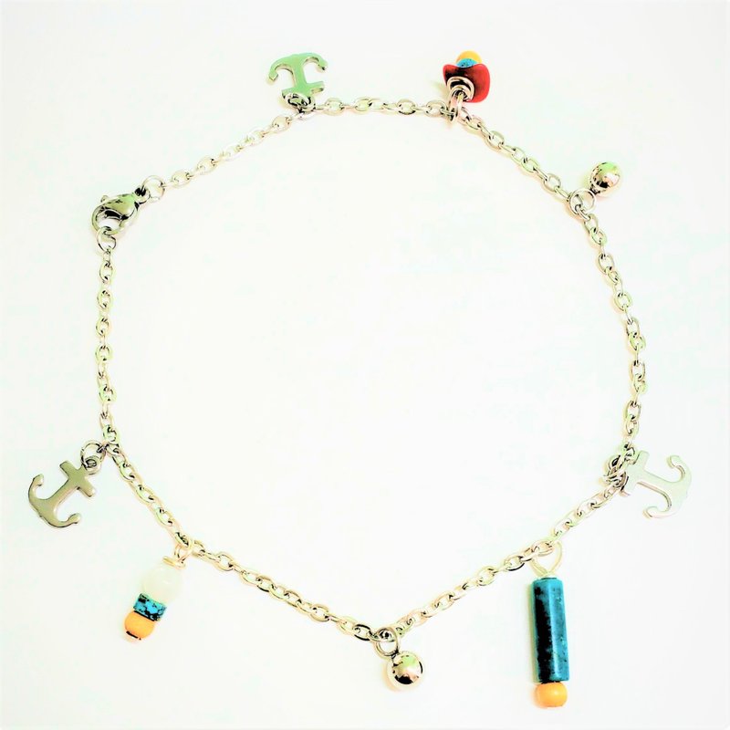 天然綠松石配月光石不鏽鋼腳鍊 - 腳鍊/腳環 - 寶石 