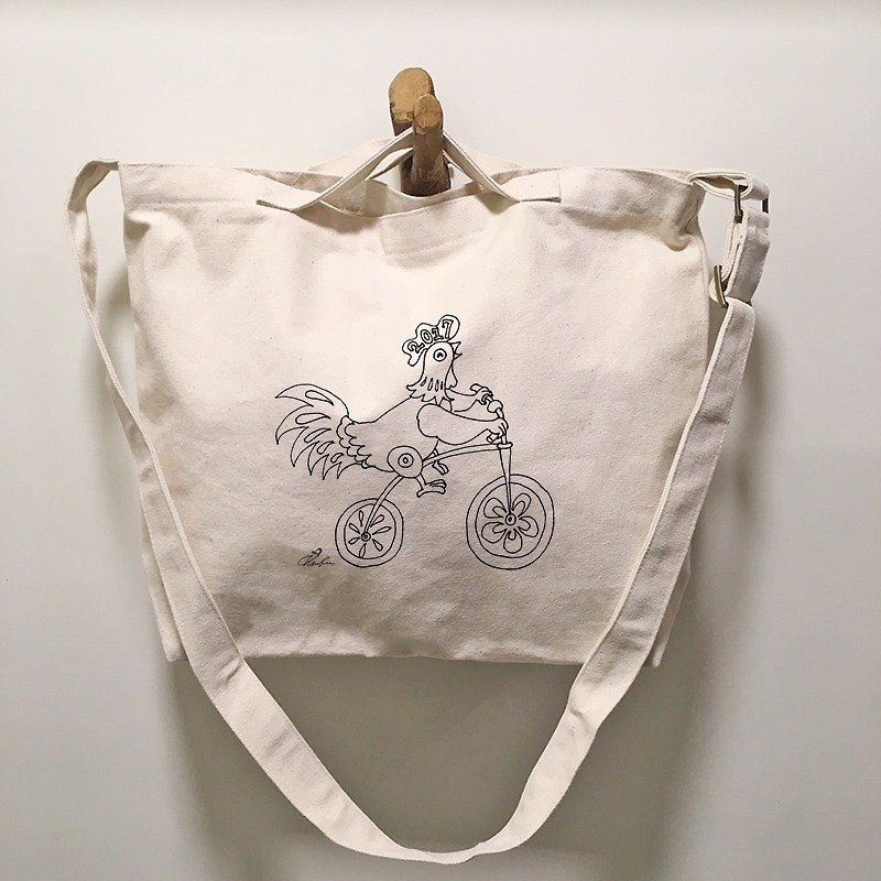2 way canvas tote bag-Keep going 2017 - กระเป๋าแมสเซนเจอร์ - ผ้าฝ้าย/ผ้าลินิน ขาว