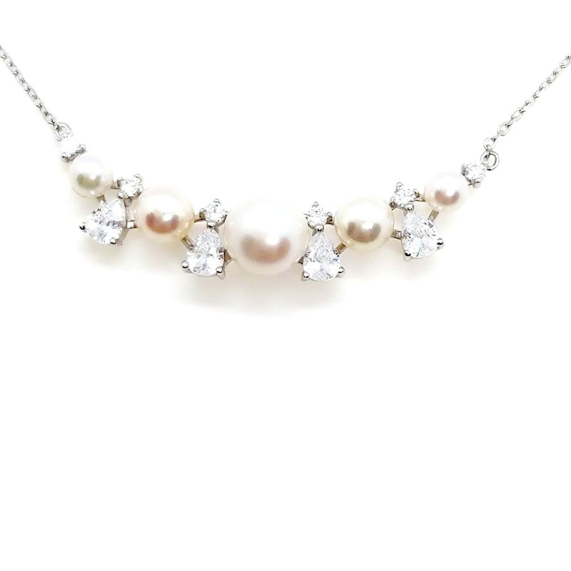 Ornate palace style more beads Stone 4 seawater Akoya + 1 Ke freshwater pearl sterling silver necklace - สร้อยคอ - ไข่มุก 