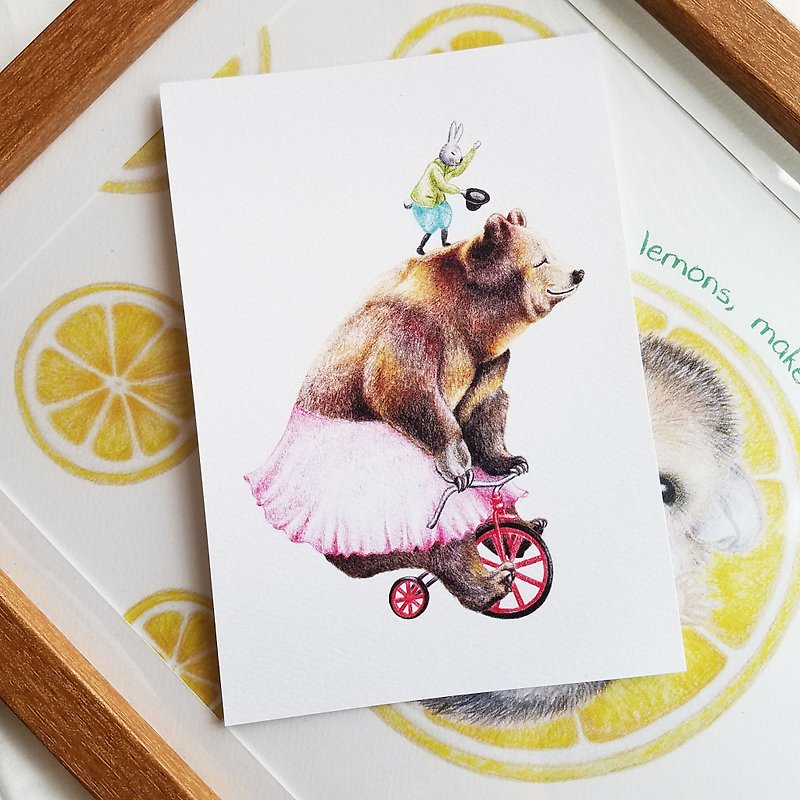 明信片- 熊子腳踏車 - 心意卡/卡片 - 紙 咖啡色