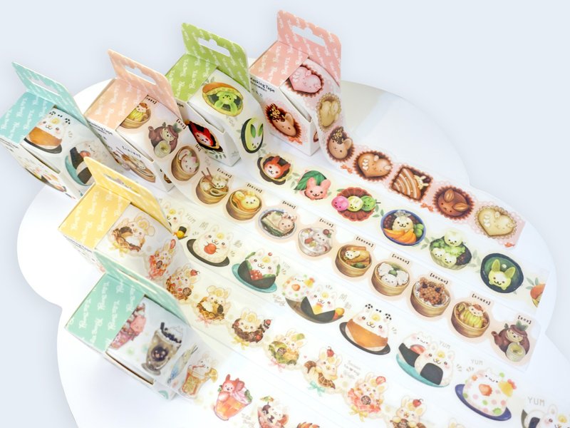 美食.兔.造型紙膠帶.6入一組.限量 - 紙膠帶/和紙/PET - 紙 多色