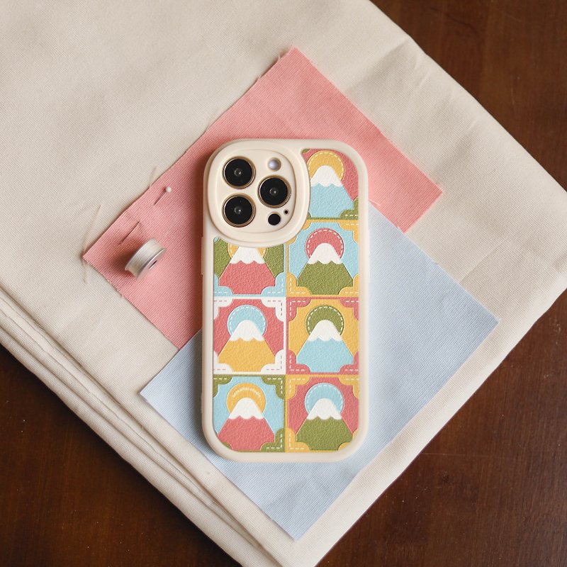 【Phone Case】 Embroidery Style X Mount Fuji- PASTEL - Phone Cases - Silicone Pink
