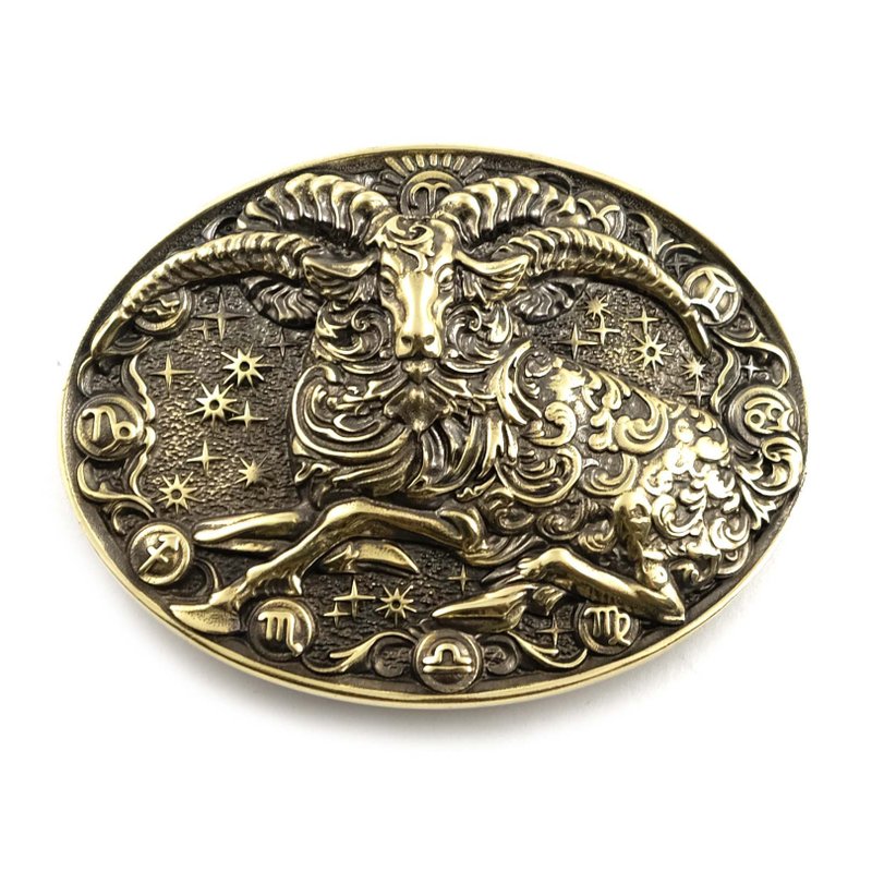 Aries soild brass belt buckle, Astrological Zodiac Sign belt accessory - 皮帶/腰帶 - 其他材質 金色