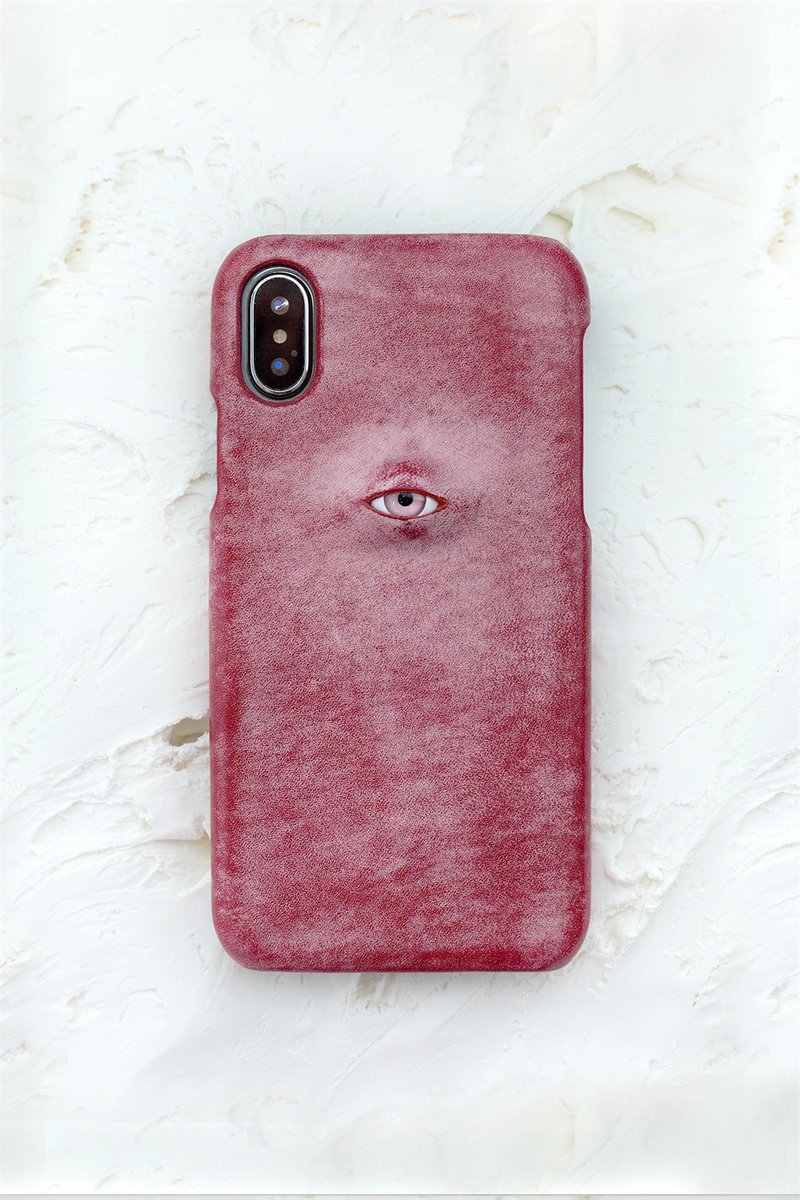 煙霧紅 眼珠題材 手工真皮iPhone手機殼 保護套 義大利植鞣牛皮 - 手機殼/手機套 - 真皮 紅色