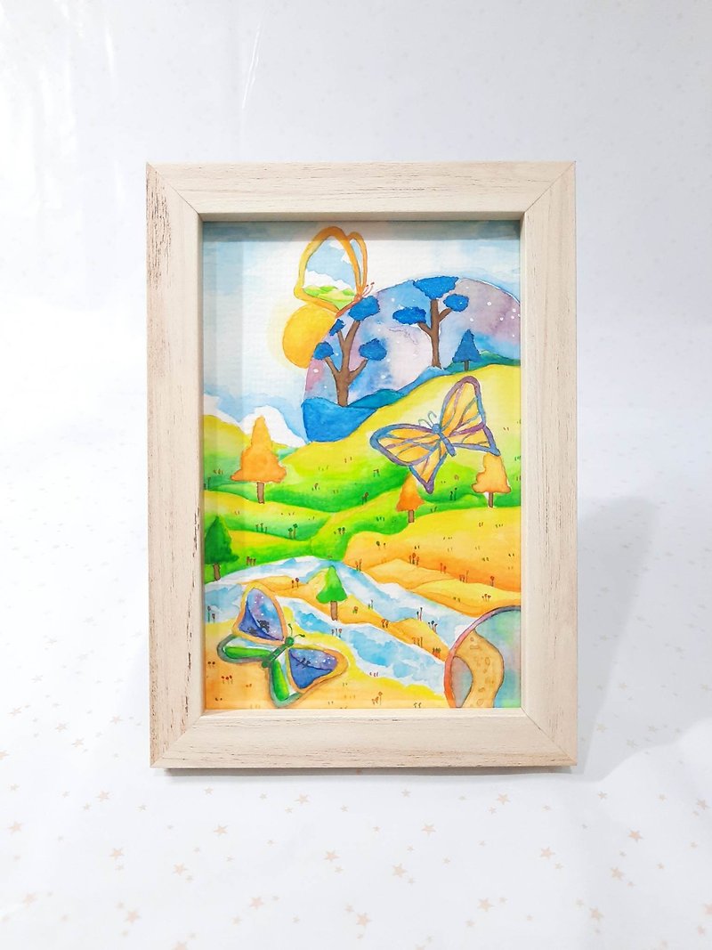 Shanyue-Butterfly (hand-painted illustration/watercolor/with frame)-Original - โปสเตอร์ - กระดาษ 