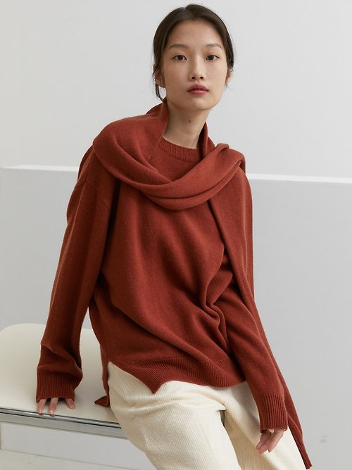 vitatha 番塔塔 山楂紅色 3色入 冬日色彩 手套袖子圍巾領兩件套紙片人羊毛毛衣