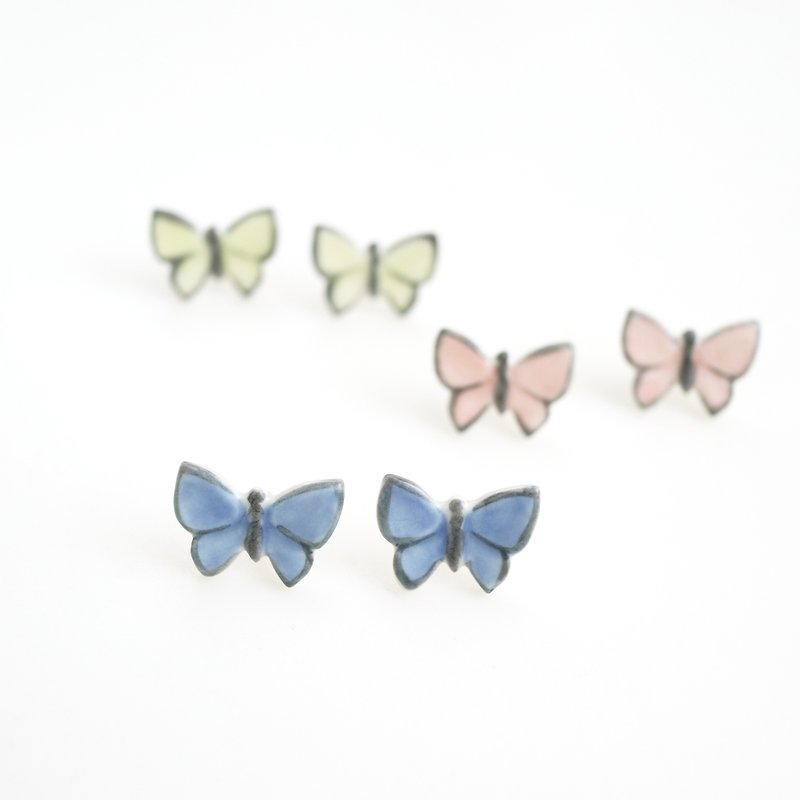 Butterfly earrings - ต่างหู - เครื่องลายคราม สีน้ำเงิน