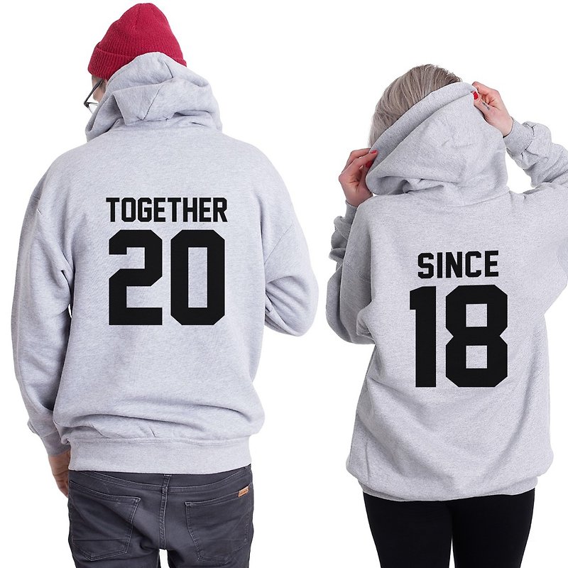 custom couple Together since gray hoodie sweatshirt - เสื้อฮู้ด - วัสดุอื่นๆ สีเทา