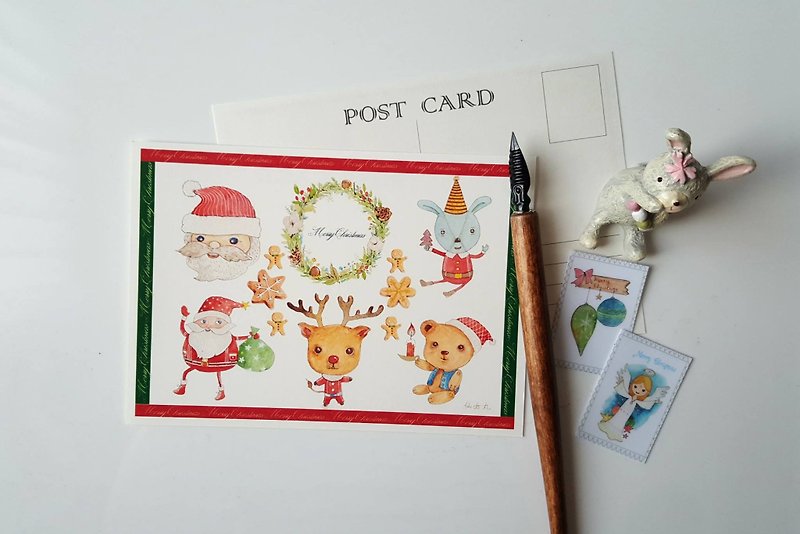 Colorful hand-painted Christmas postcard - การ์ด/โปสการ์ด - กระดาษ 