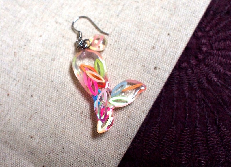 Fish and Water_Transparent Resin_Dangling Earrings_Imagine the feeling of a fish shaking in the ear_Olive 1 - ต่างหู - เรซิน หลากหลายสี
