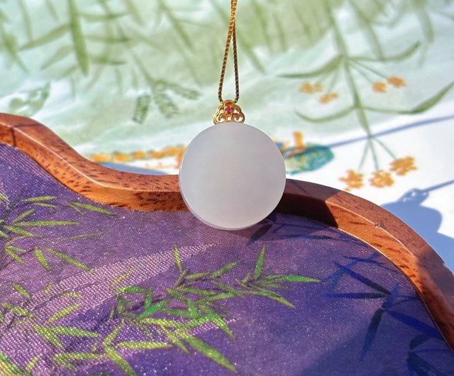 天然和田白玉平安無事牌吊墜圓牌18k厚金鑲嵌平安牌輕奢感生日禮Sri