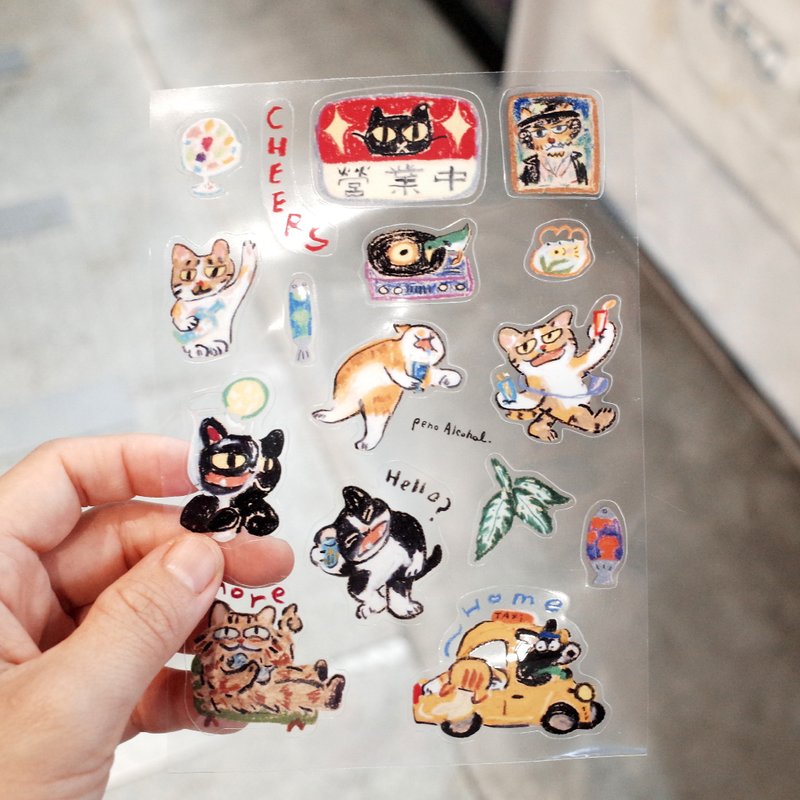 【Sticker Control】\ Night Cat is open/Mini illustrated stickers - สติกเกอร์ - พลาสติก 