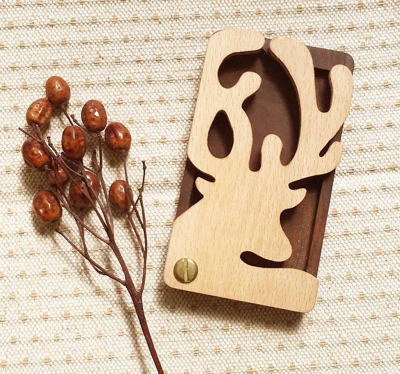 Log wood business card case – cute reindeer style - Card Holders & Cases - Wood Brown