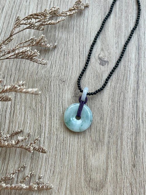 Natural Jadeite Type A - Icy Florals Pattern Jade Peace Buckle Pendant