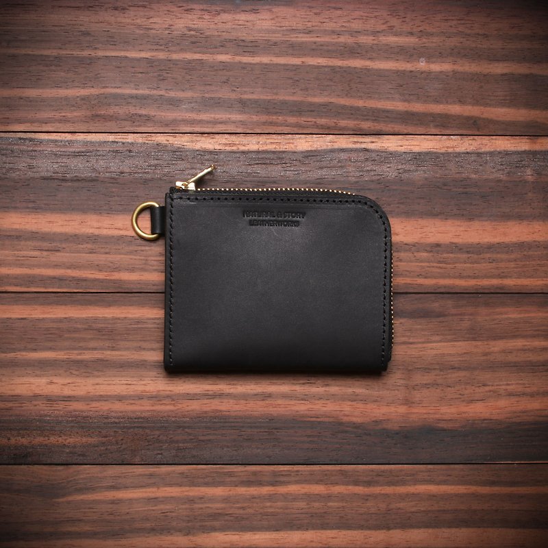 [NS handmade leather goods] L-shaped zipper clip, wallet, coin purse, zipper clip (free printing) - กระเป๋าสตางค์ - หนังแท้ 