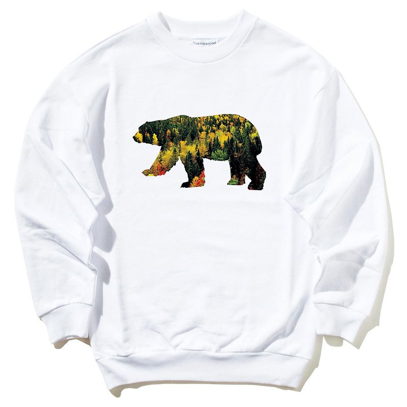 Bear Forest 中性版 大學T 刷毛 白色 熊 森林 大自然 動物 環保 設計 - T 恤 - 棉．麻 白色