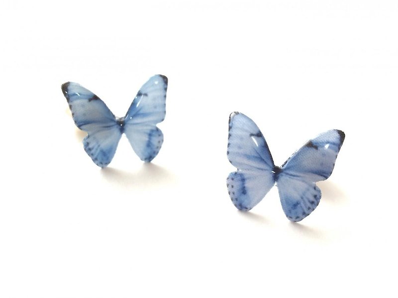Denim blue feathers - alight on a flower - [N-NV-1] - ต่างหู - ผ้าฝ้าย/ผ้าลินิน สีน้ำเงิน