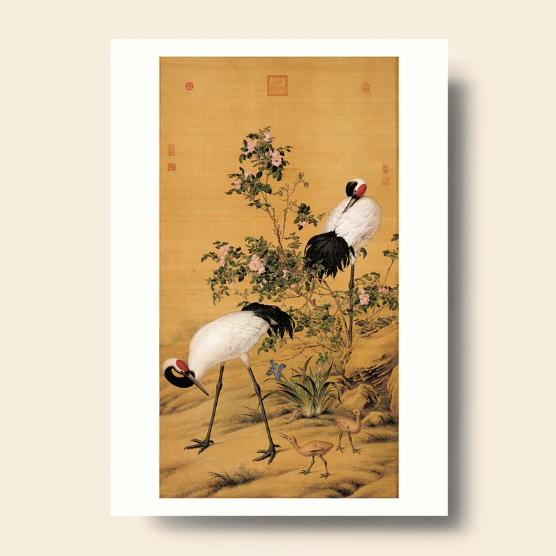 【藝術畫卡】郎世寧・花陰雙鶴 | B4畫卡 - 海報/掛畫/掛布 - 紙 卡其色