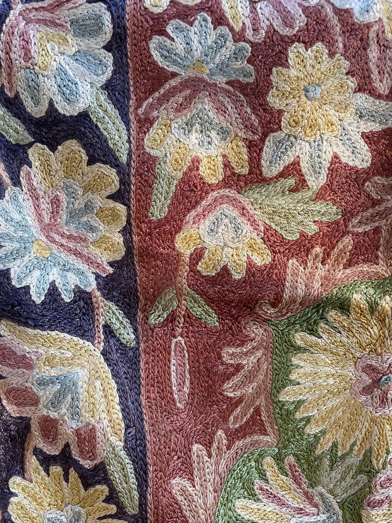 Indian Kashmir Hand Embroidered Silk Rug 91x60 - Central Park - พรมปูพื้น - ผ้าไหม สีนำ้ตาล