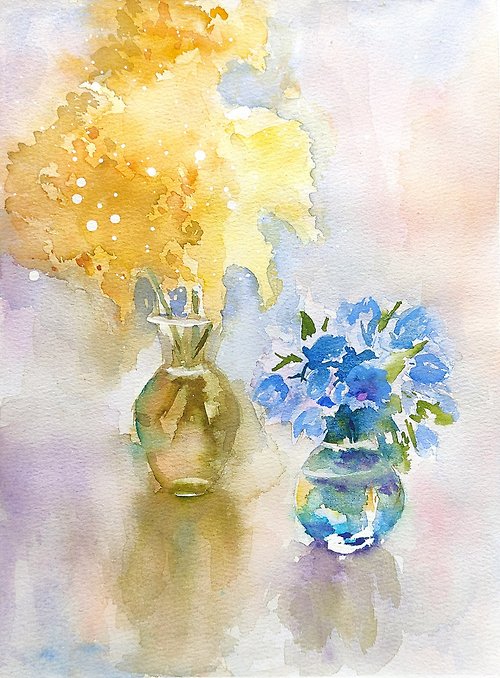 ColoredCatsArt Floral Bouquets Original Watercolor, Flower Painting Still Life 手工水彩 原创水彩