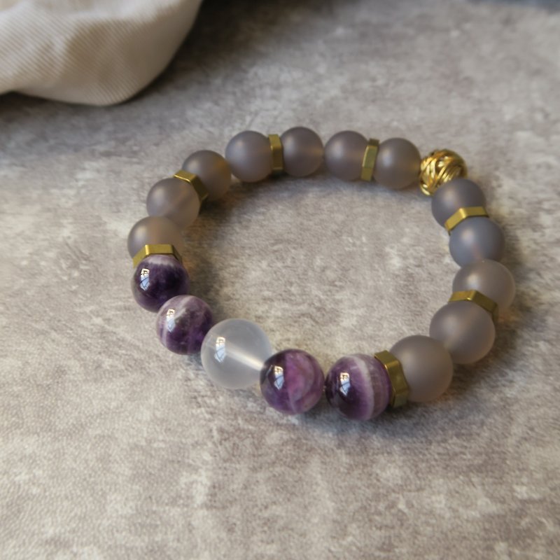 • Dream [spiritual] hands were purple agate rose quartz crystal gray agate bracelet frosted yellow Bronze - สร้อยข้อมือ - เครื่องเพชรพลอย สีม่วง
