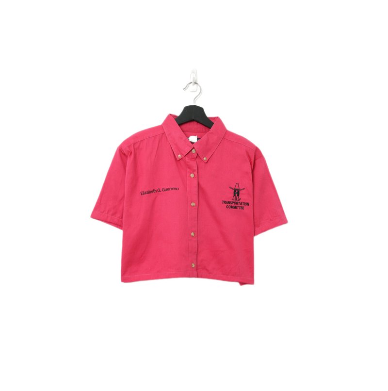 Back to Green-再製短板刺繡襯衫 桃粉馬車 wt-30//vintage shirt - 女襯衫 - 棉．麻 