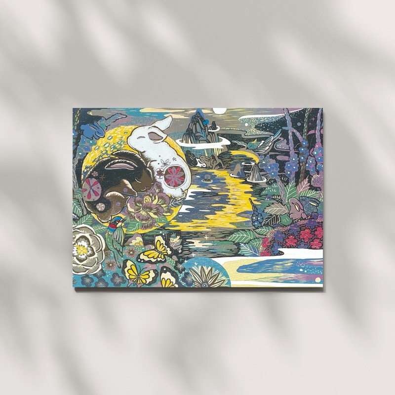長歲納福 兔年版畫明信片 - 卡片/明信片 - 紙 多色