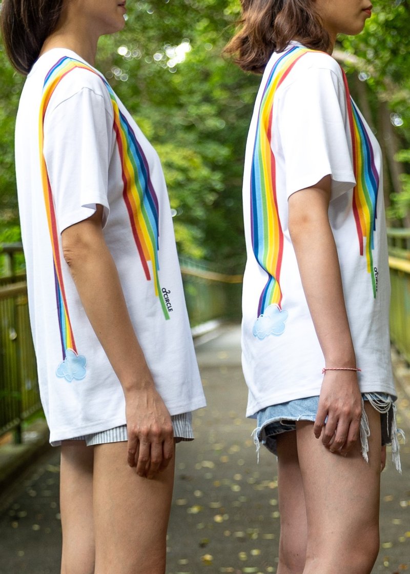 Wulala Collection - Rainbow Scarf Cotton T-shirt - เสื้อฮู้ด - ผ้าฝ้าย/ผ้าลินิน ขาว