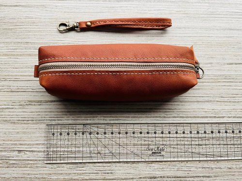 XLarge Zipper Leather Pencil Case - Red