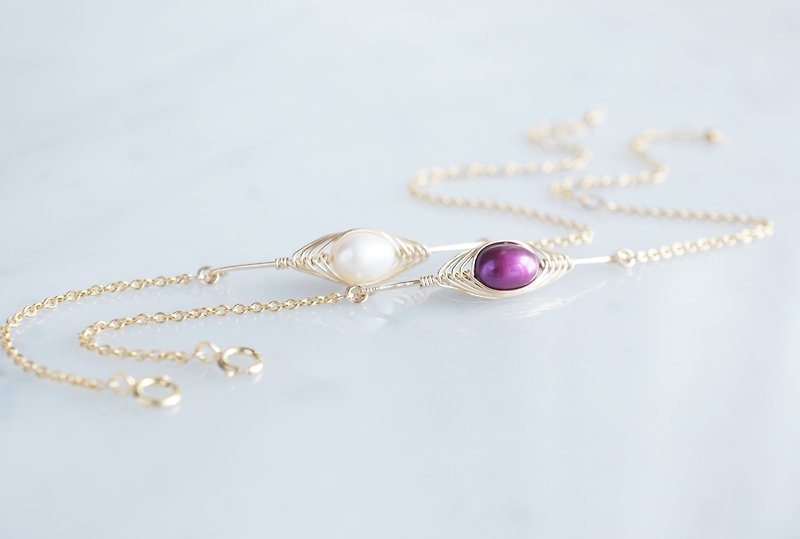 【Tsubomi】14KGF Bracelet-White Pearl- - 手鍊/手鐲 - 寶石 白色