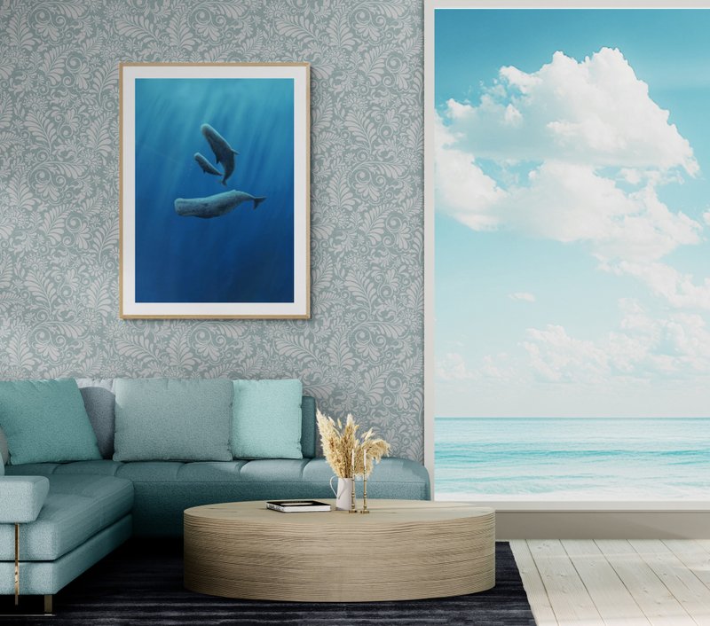 ToyJay Wang Junjie/Ocean Series Giclee Poster/Sperm Whale (20 4x6 inch photos included) - โปสเตอร์ - กระดาษ สีน้ำเงิน