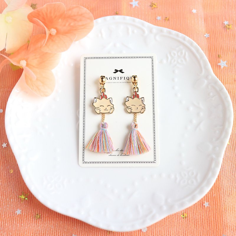 Cute kitty Summertime orange Tassel  Drop Earrings birthday gift girls Valentine - Earrings & Clip-ons - Thread Orange