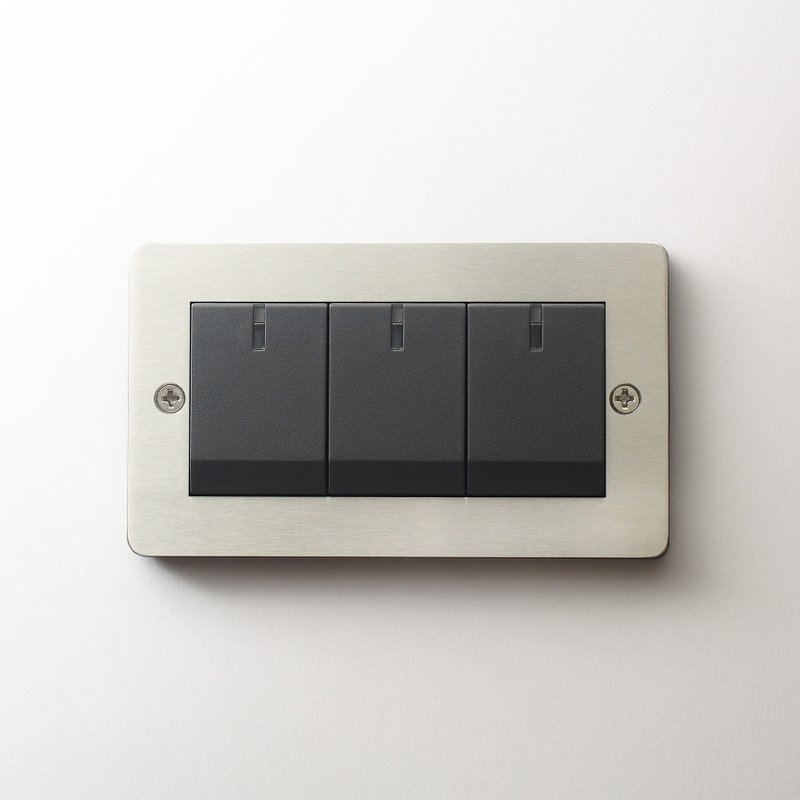 Standard switch panel hairline Silver with Panasonic international brand GLATIMA three switches - Lighting - Stainless Steel 