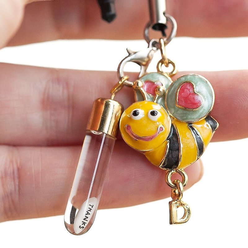 Mizhi Dajia Artificial Room "Hand-made Customized Cell Phone Dust Plug" Style P-Pendant Little Bee - หูฟัง - แก้ว 