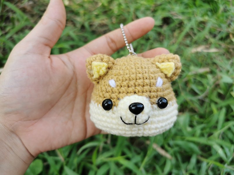 Brown dog head animal crochet keychain amigurumi doll handmade - Charms - Polyester Brown