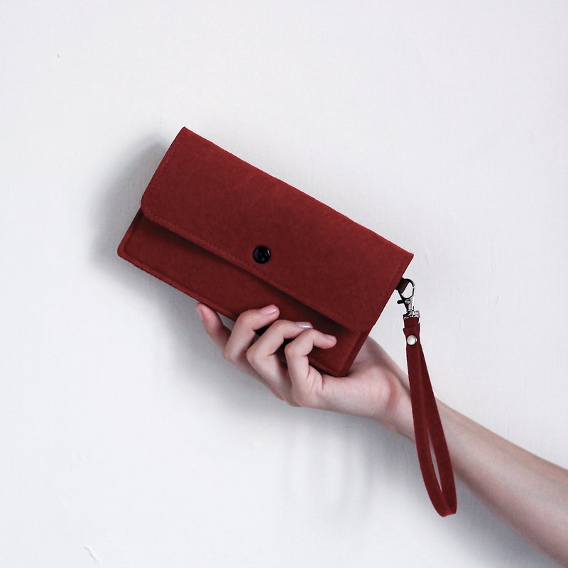Simple mobile phone bag/wrist strap-texture wine red 6-inch, about iPhone13 can be used - อื่นๆ - ขนแกะ สีแดง