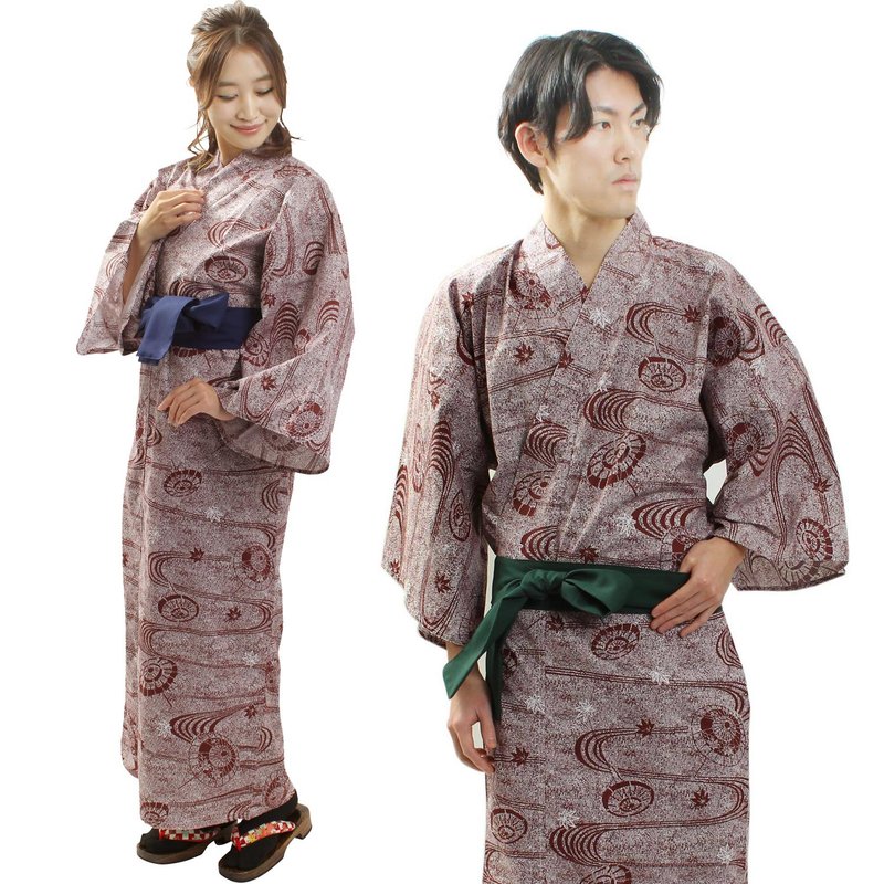 旅館浴衣 腰封 2件組 男女兼用 S M L LL No.6 - 洋裝/連身裙 - 棉．麻 紅色