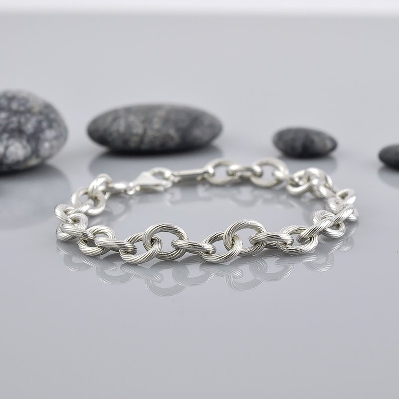 Sterling Silver Textured Cable Chain Bracelet,SV925 - สร้อยข้อมือ - เงินแท้ สีเงิน